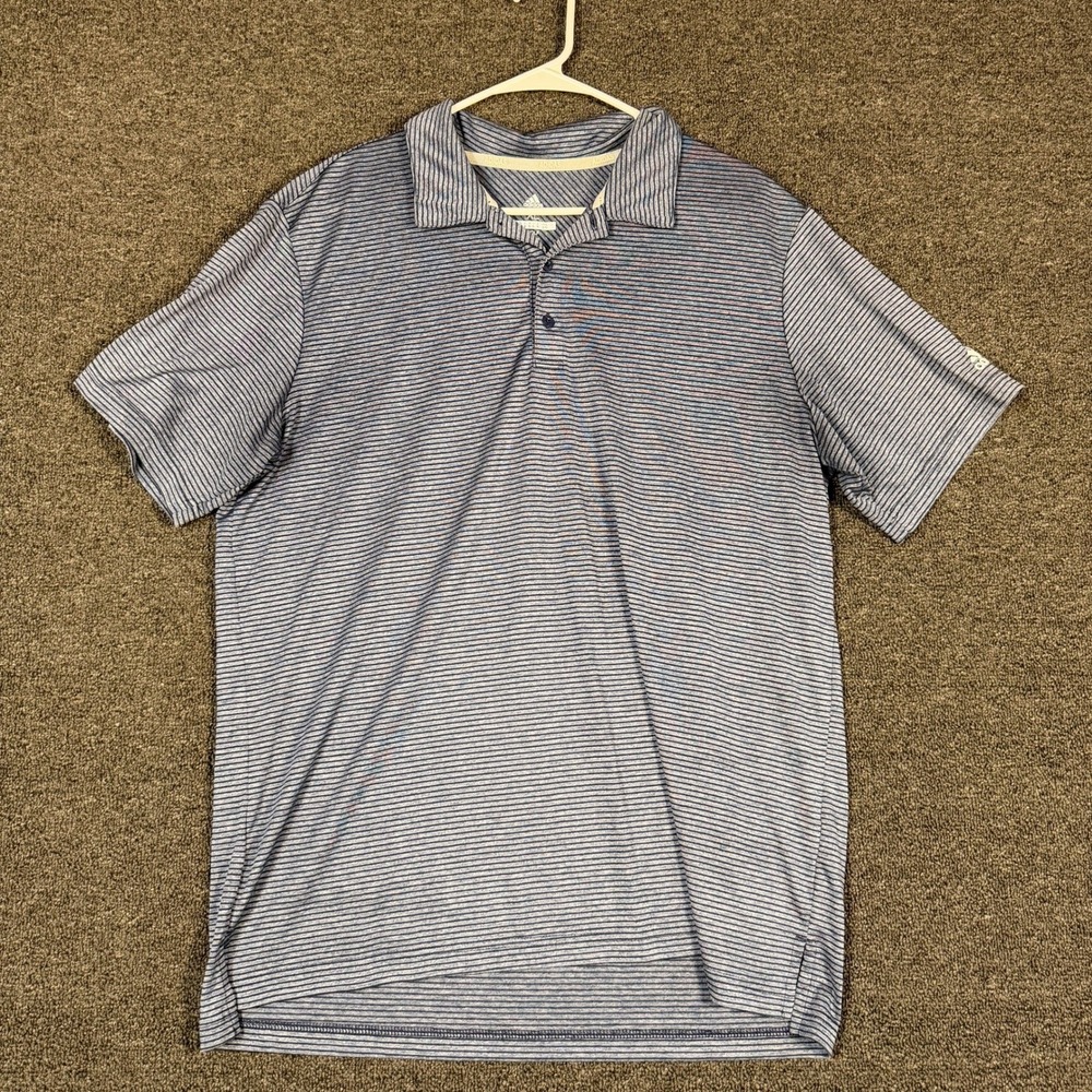 Adidas Golf Mens XL Blue Striped Performance Short Sleeve Polo Shirt RN88387